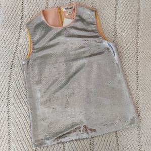 New DVF Sequin Shell Sleeveless Silver/Nectar Tank